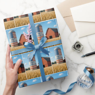 BUY AMERICAN Text With Flag On a Barn Silo Wrapping Paper