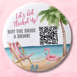 Buy Bride A Drink QR Code 6 Cm Round Badge<br><div class="desc">Cute Beach Bachelorette Buy Bride A Drink QR Code button. Grab for your entire crew to wear out to the bars or clubs! A cool watercolor beach theme with shades of pink and teal, setting the vibe for a beach escape with the bride and her besties. From trips to Florida,...</div>