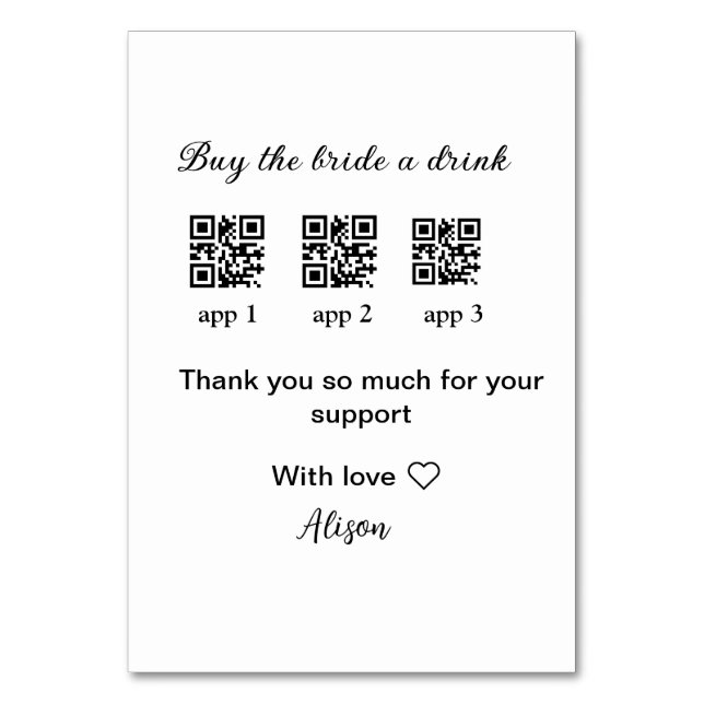 buy bride a drink scan QR code thank youInvitation Table Number (Front)