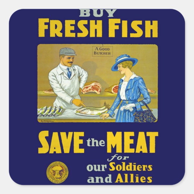 Buy Fresh Fish ~ Save the Meat Square Sticker (Front)