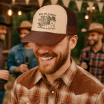 Buy Me a Shot Tying Knot Cowboy Bachelor Party Trucker Hat<br><div class="desc">Celebrate the groom to be with these fun western themed bachelor hats! The fun design features vintage woodcut lettering reading: Buy me a Shot! I'm tying the knot! There is a cowboy boot,  hat,  and lasso rope forming a cute heart shape.</div>