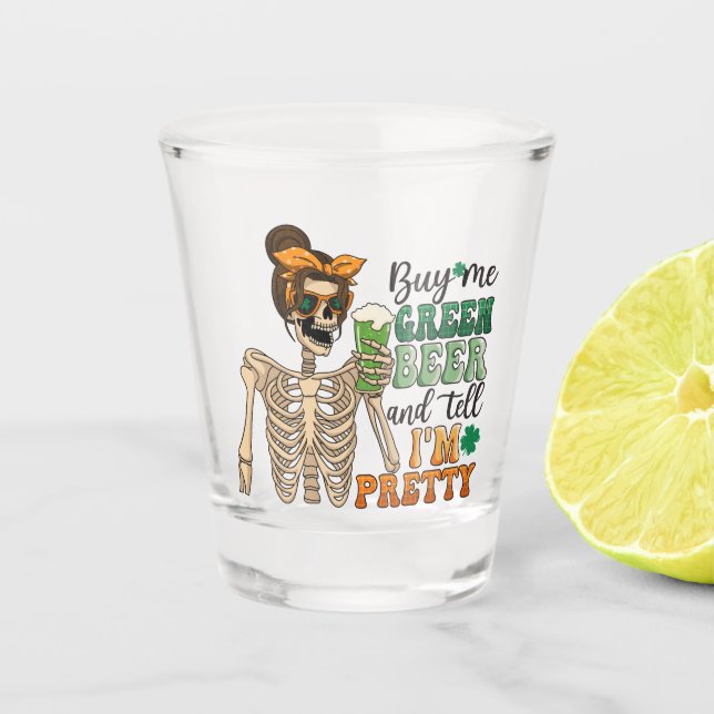 Buy Me Green Beer - Skeleton | St. Patrick's Day Shot Glass (Front)