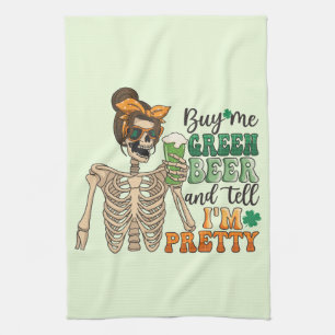 Buy Me Green Beer - Skeleton   St. Patrick's Day Tea Towel