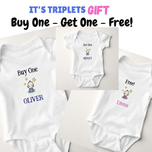 Buy One, Get One, Free, Personalised Triplets Baby Bodysuit