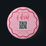 Buy The Bride A Drink Bachelorette Button<br><div class="desc">This is an bold, modern bachelorette favour buy the bride a drink button featuring a beautiful calligraphy font and hues of pink and red. All colours are editable. // For matching designs, search "DELILAH" in the Sincerely By Nicole Zazzle store. * If you like this design but don't see it...</div>