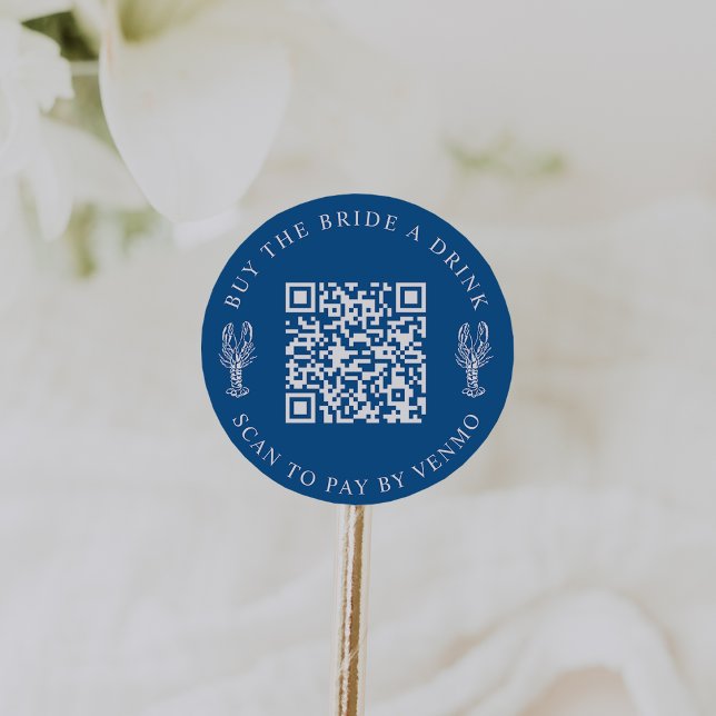Buy the Bride a Drink Bachelorette Party QR Code Classic Round Sticker (Creator Uploaded)