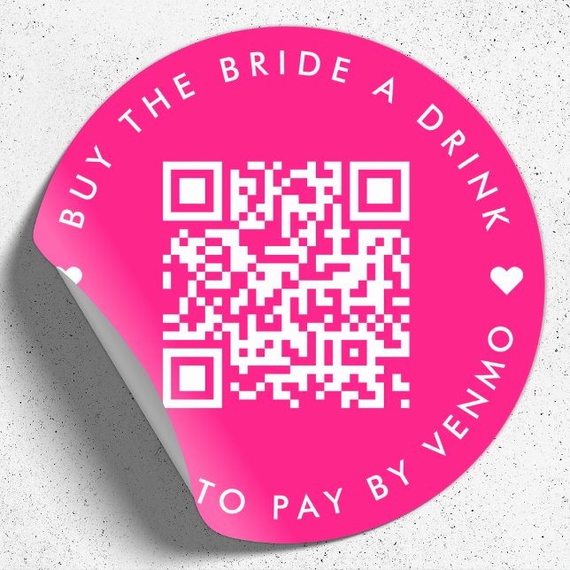 Buy The Bride A Drink | Bachelorette QR Code Pink Classic Round Sticker (Creator Uploaded)