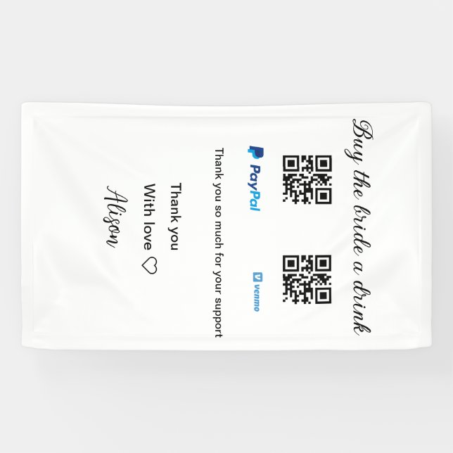 Buy the bride a drink donation QR Venmo PayPal  Banner (Horizontal)