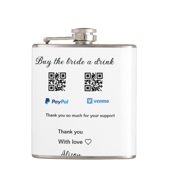 Buy the bride a drink donation QR Venmo PayPal  Hip Flask (Front)