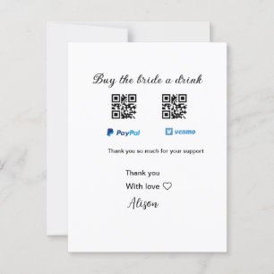 Buy the bride a drink donation QR Venmo PayPal Postcard
