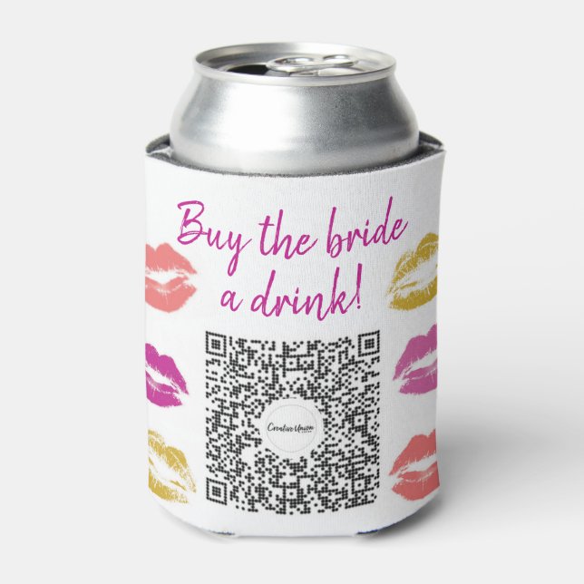 Buy The Bride A Drink QR code Bachelorette Party Can Cooler (Can Front)