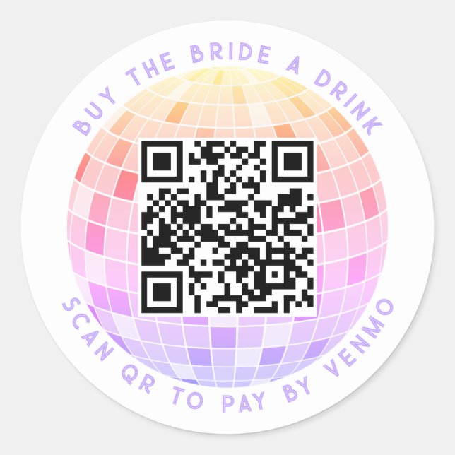 Buy The Bride A Drink Scan QR To Pay Retro Disco Classic Round Sticker (Front)