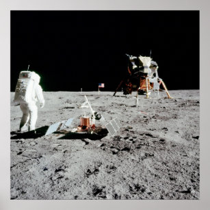Buzz Aldrin and Lunar Module on the Moon Poster