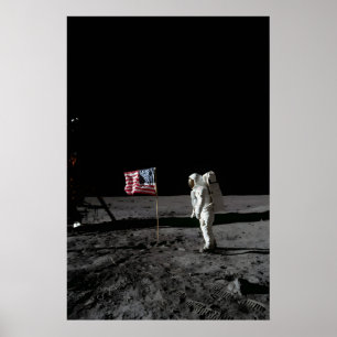 Buzz Aldrin on the Moon w Flag - Apollo 11 NASA Poster