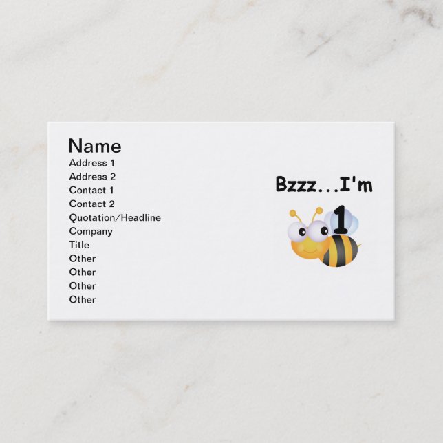 Buzz Bumblebee 1st Birthday T-shirts and Gifts Business Card (Front)