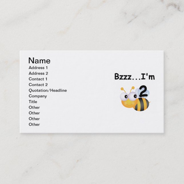 Buzz Bumblebee 2nd Birthday T-shirts and Gifts Business Card (Front)