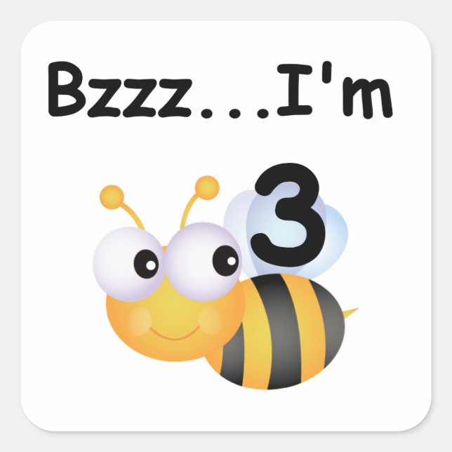 Buzz Bumblebee 3rd Birthday T-shirts and Gifts Square Sticker (Front)
