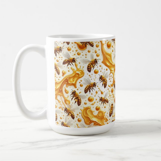 Buzz & Drip – Seamless 8K Honey Bee Pattern with G Coffee Mug (Left)