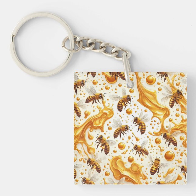Buzz & Drip – Seamless 8K Honey Bee Pattern with G Key Ring (Front)