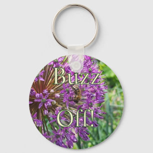 Buzz Off! Bee on Purple Flower Keychain