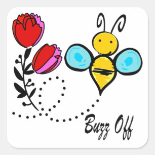 Buzz Off - Cute Bee And Flower Square Sticker