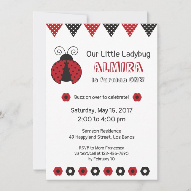 Buzz On Over Lady Bug Birthday Invitation (Front)