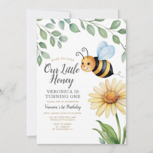 Buzz On Over Our Little Honey is Turning One Bee Invitation