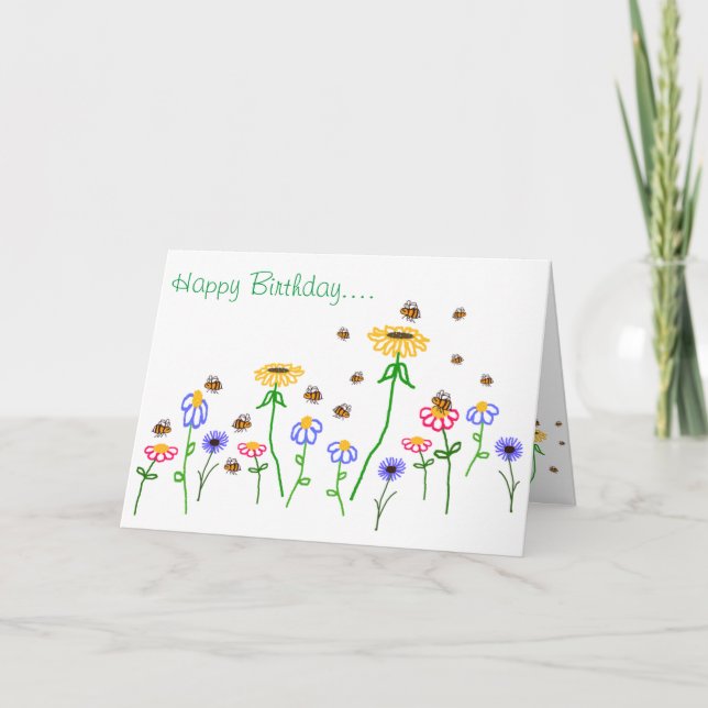 BuzzAboutBees Happy Birthday Bee Garden Greeting Card (Front)
