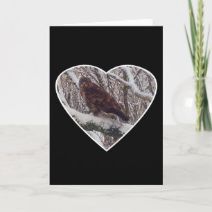 Buzzard Bird of Prey On Snowy Branch Heart Card