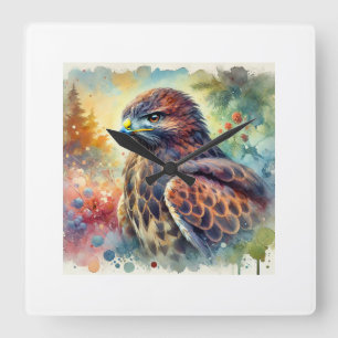 Buzzard in the Sky 240824AREF110 - Watercolor Square Wall Clock