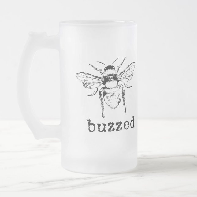 Buzzed Bee Frosted Glass Beer Mug (Left)