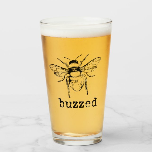 Buzzed Bee Glass Beer Cup (Front Filled)