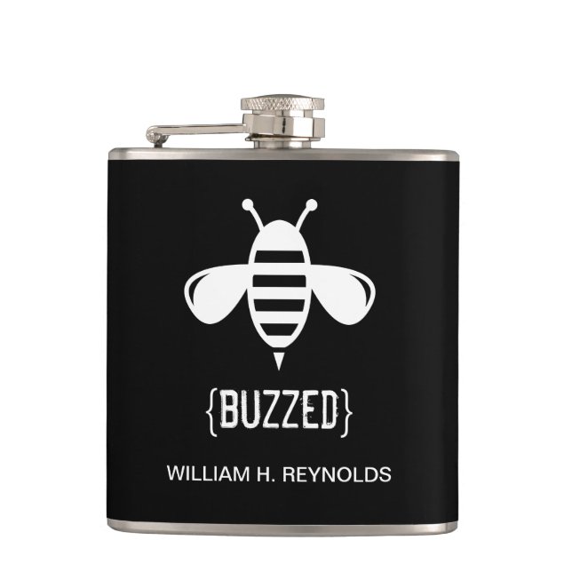 {BUZZED} Bridal Party Buzzed Bee Gift (black) Hip Flask (Front)