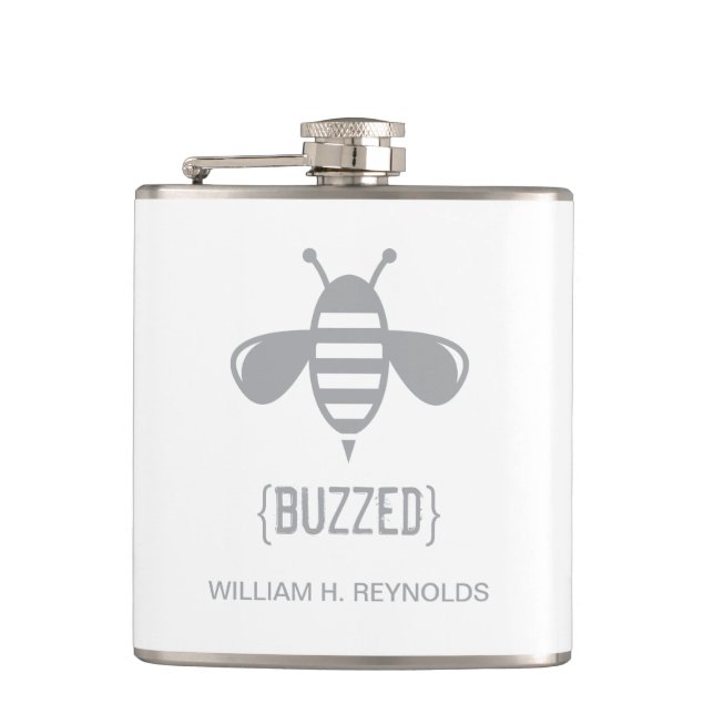 {BUZZED} Bridal Party Buzzed Bee Gift (grey) Hip Flask (Front)