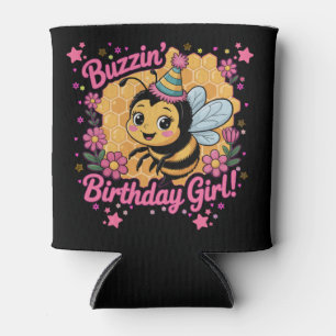 Buzzin' Birthday Girl Bee Theme Cute Bee Lover Can Cooler