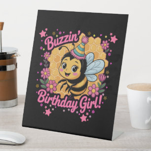 Buzzin' Birthday Girl Bee Theme  Cute Bee Lover  Pedestal Sign