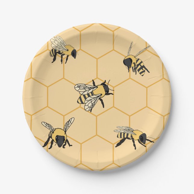 Buzzing Bees Honeycomb  Paper Plate (Front)