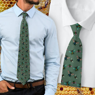 Buzzing Bees Naturalist Dark Green Tie