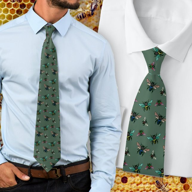 Buzzing Bees Naturalist Dark Green Tie (Creator Uploaded)