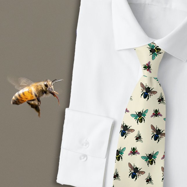 Buzzing Bees Pattern Ecru Tie (Creator Uploaded)