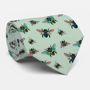 Buzzing Bees Pattern Pale Sage Tie