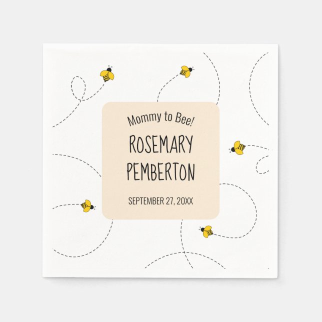Buzzing Bees Plain White Baby Shower Napkin (Front)