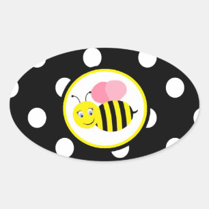 Buzzing Bumble Bee - Pink / Black Oval Sticker