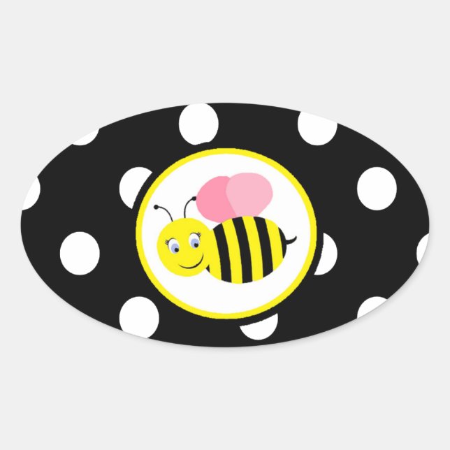 Buzzing Bumble Bee - Pink / Black Oval Sticker (Front)
