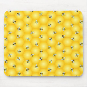Buzzing Bumble Bees and Golden Honeycomb Pattern Mouse Mat