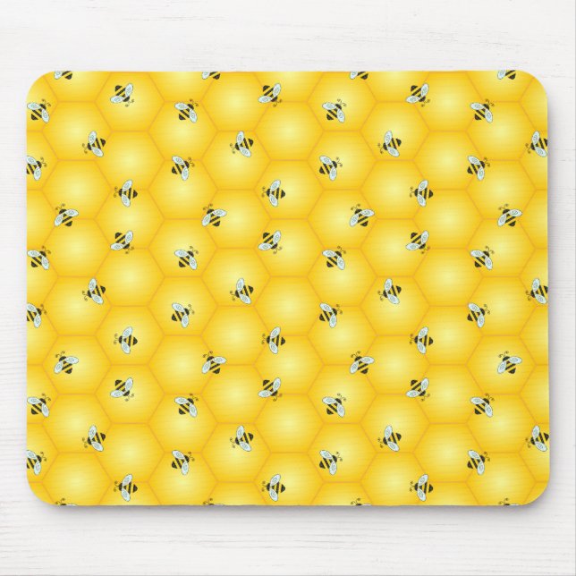Buzzing Bumble Bees and Golden Honeycomb Pattern Mouse Mat (Front)