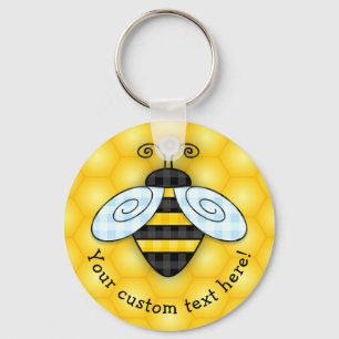 Buzzing Bumblebee and Honeycomb Icon Key Ring