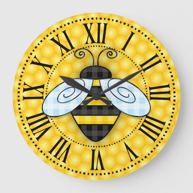 Buzzing Bumblebee and Honeycomb Icon Sans text Large Clock (Front)