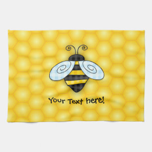 Buzzing Bumblebee and Honeycomb Icon Tea Towel