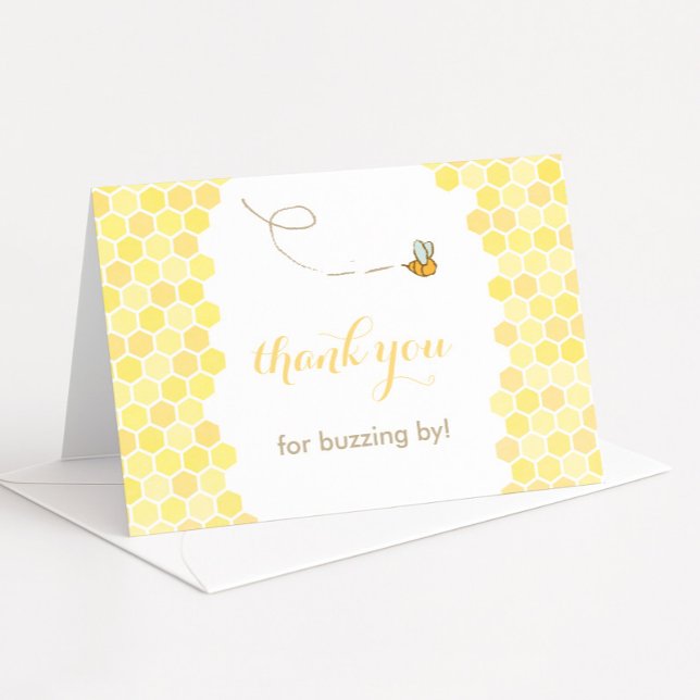 buzzing by thank you card, honey bee thank you (Sweet as honey thank you for buzzing by honeycomb design with cartoon bee)